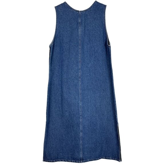 M.P.H. Blues Denim Maxi Jumper Dress XL Embroidered Prairie Flowers Side Buttons - Picture 8 of 12